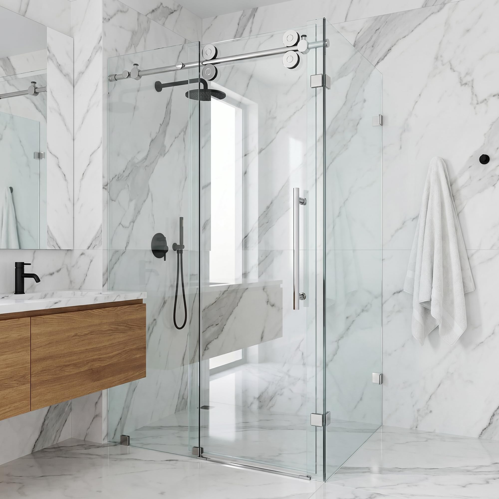 VIGO Winslow 34 in. L x 46 in. W x 74 in. H Frameless Sliding