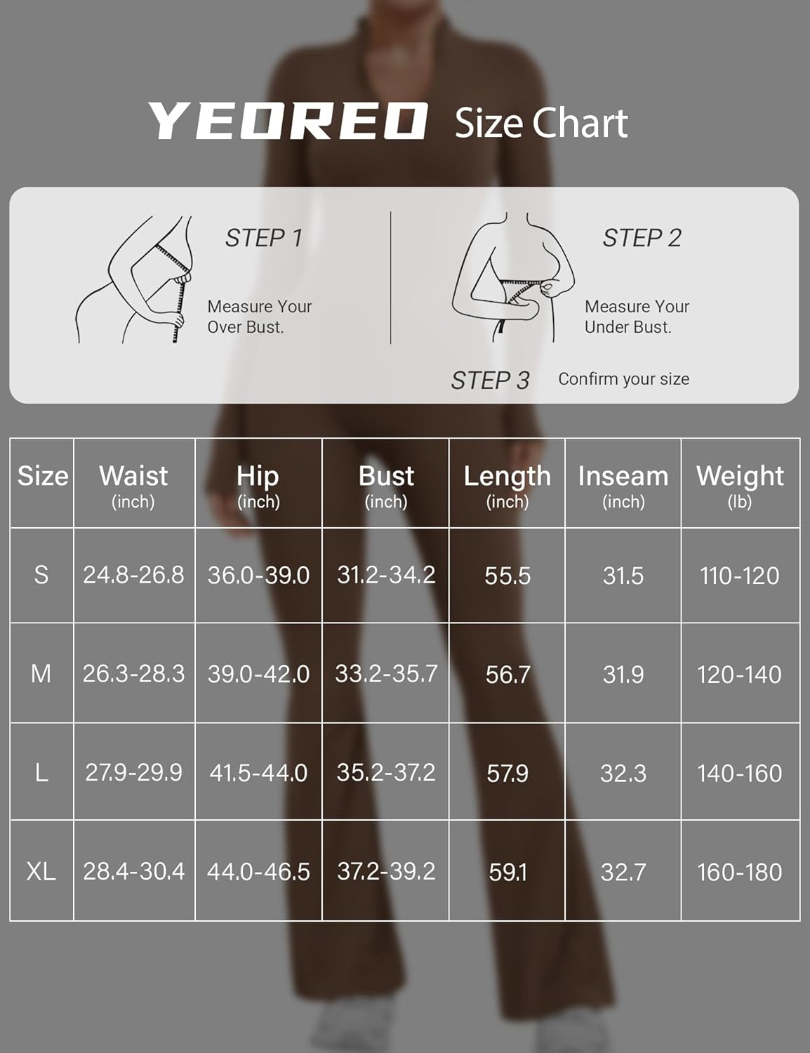 YEOREO Women Long Sleeve Flare Workout Jumpsuit Zip Up Romper Bottom Pants Wide Leg Bodysuit Bodycon Sexy One Piece - Image 6