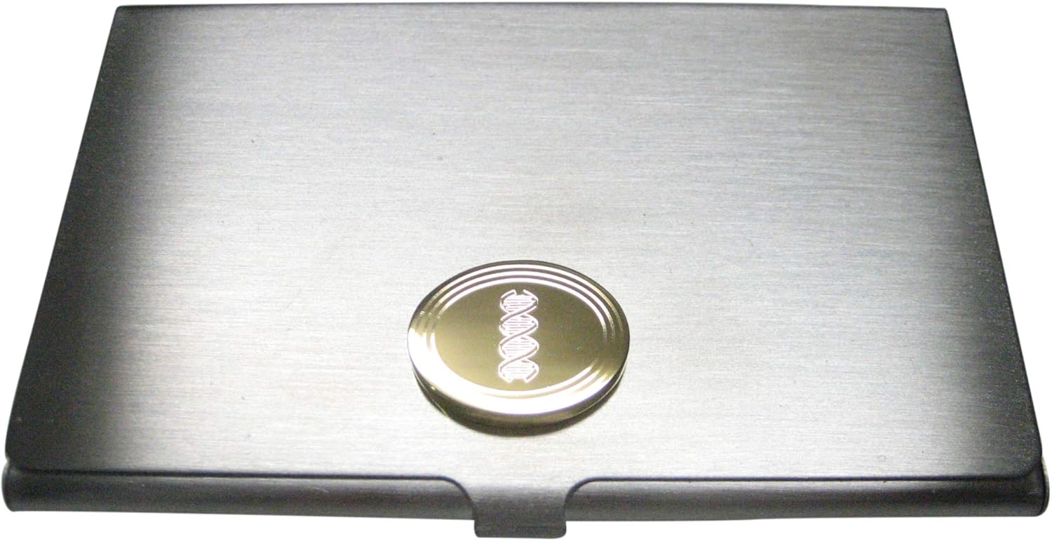 Kiola Designs Gold Toned Etched Oval DNA Deoxyribonucleic Acid Molecule Business Card Holder