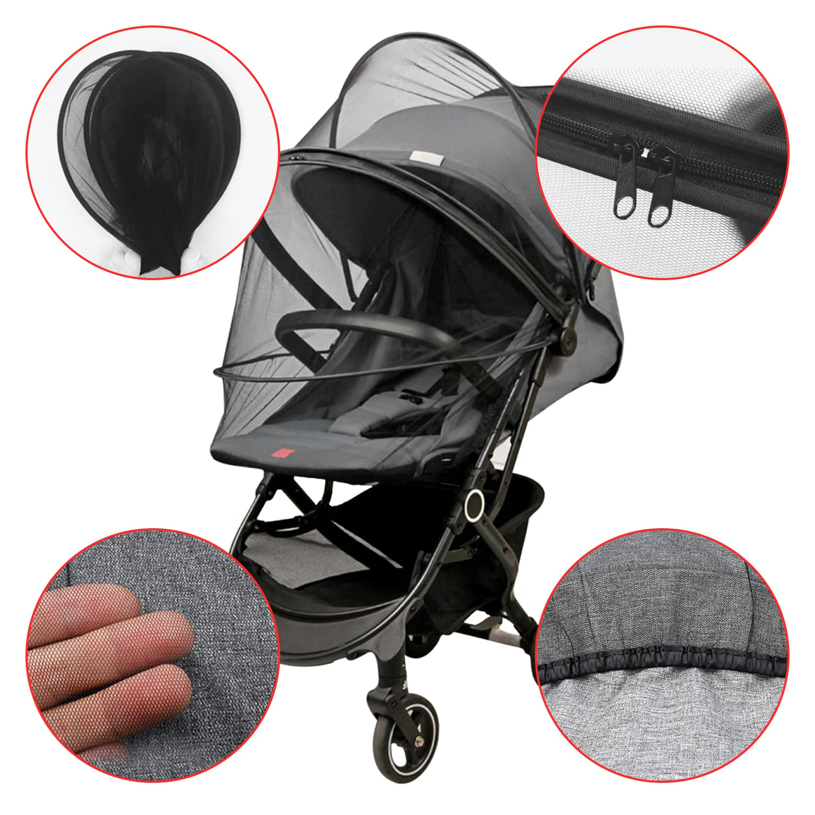 Mosquitera Carrito Bebe Universal,Mosquitera Universal Cochecito Antimosquitos para Bebe,Cremallera Mosquitera Cochecito, para Capazo,Silla de Paseo,Cuna de Viaje,con Bolsa