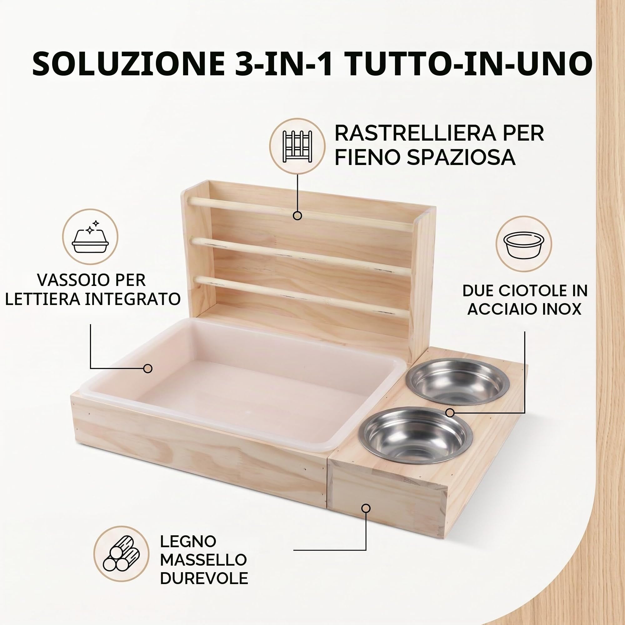 Tnfeeon 3 in 1 Alimentatore di Fieno di Coniglio con Lettiera e 2 Ciotole Animali da Fieno Glassa di Cibo per Managria per Cavia Cminny Maiale Cincillino Altri Piccoli Animali da Criceto