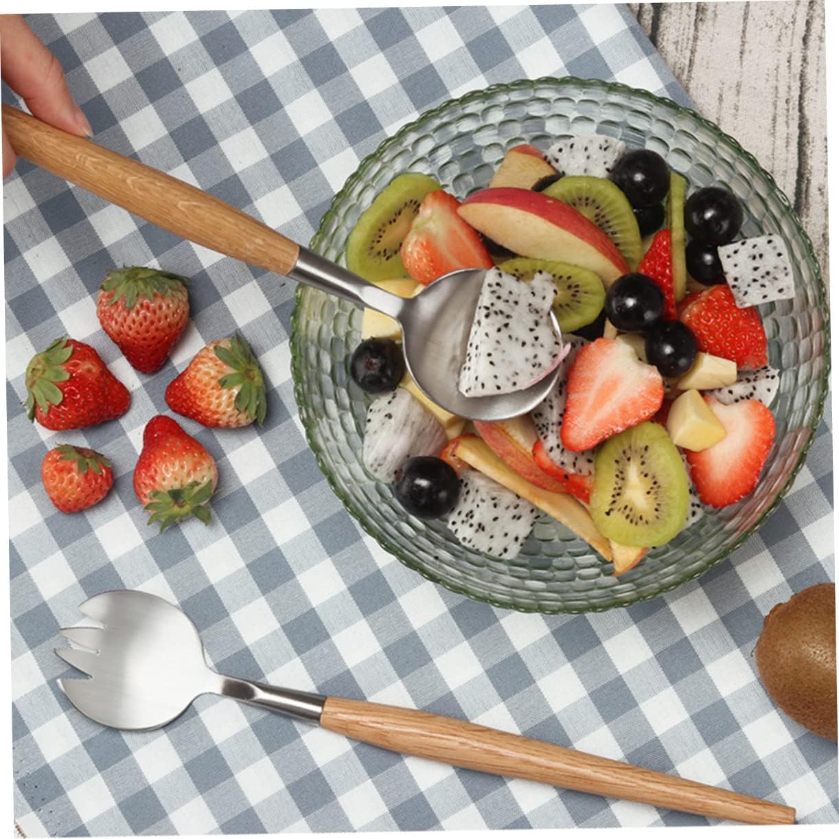 Salad Server Set with Wooden Handles 2 Piece Stainless Steel Fork Spoon