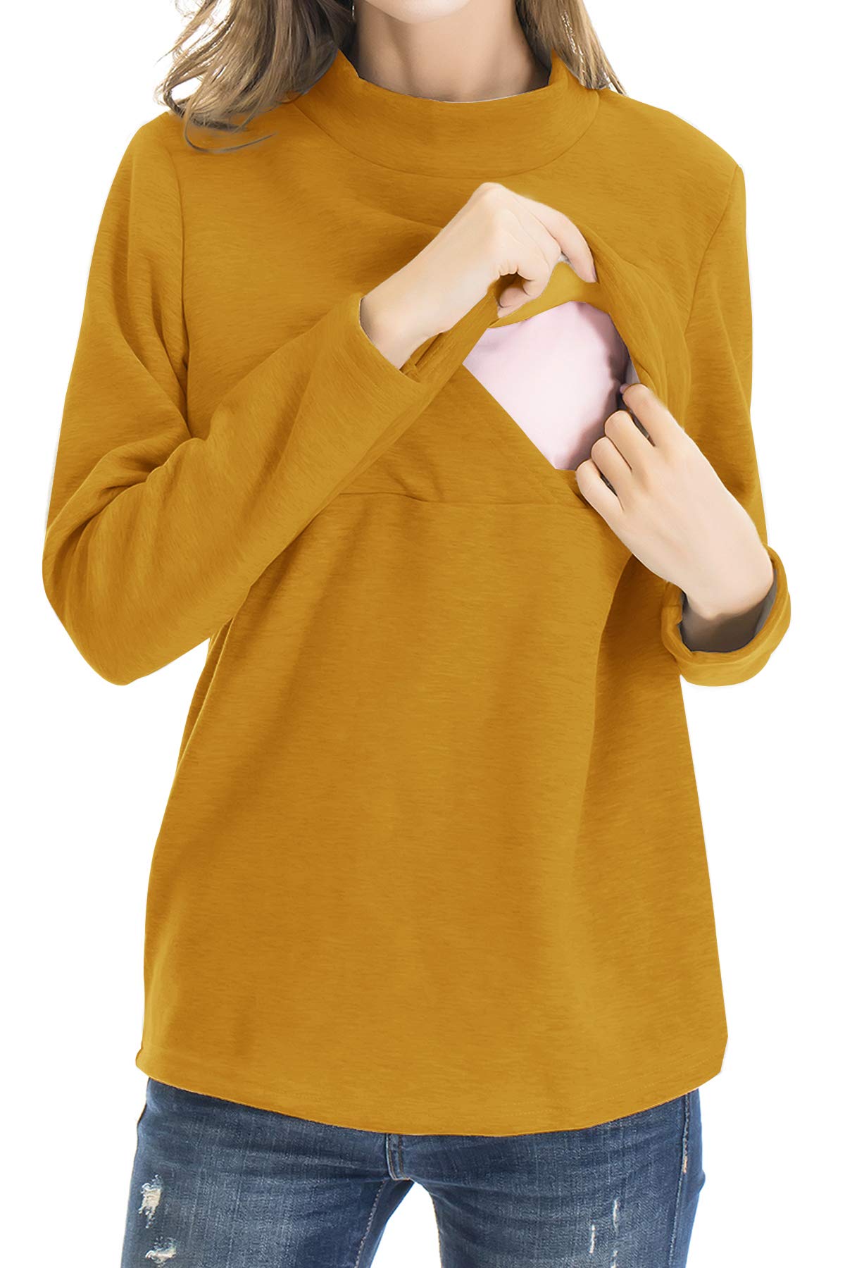 Smallshow Tops de Lactancia de Lana Ropa de Lactancia Materna de Manga Larga de Invierno para Mujer,M Yellow
