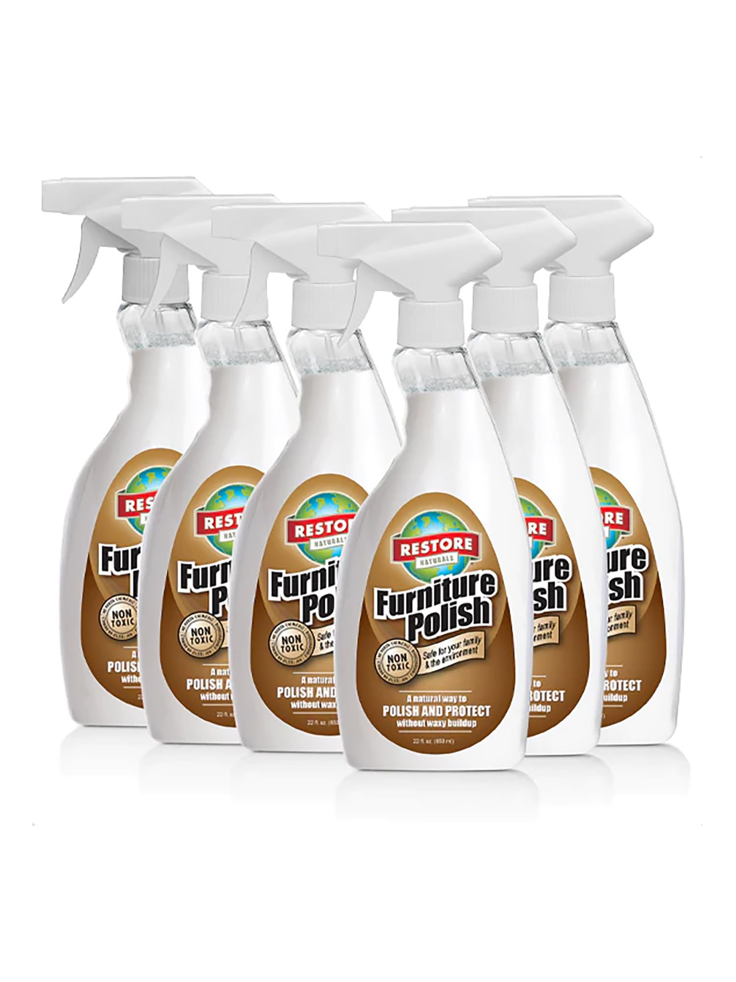 Restore Naturals Furniture Polish for Finished Wood, Metal, Plastic, Furniture Polish Restorer, Dust Repellent - 22 fl. oz. - 6 Pack