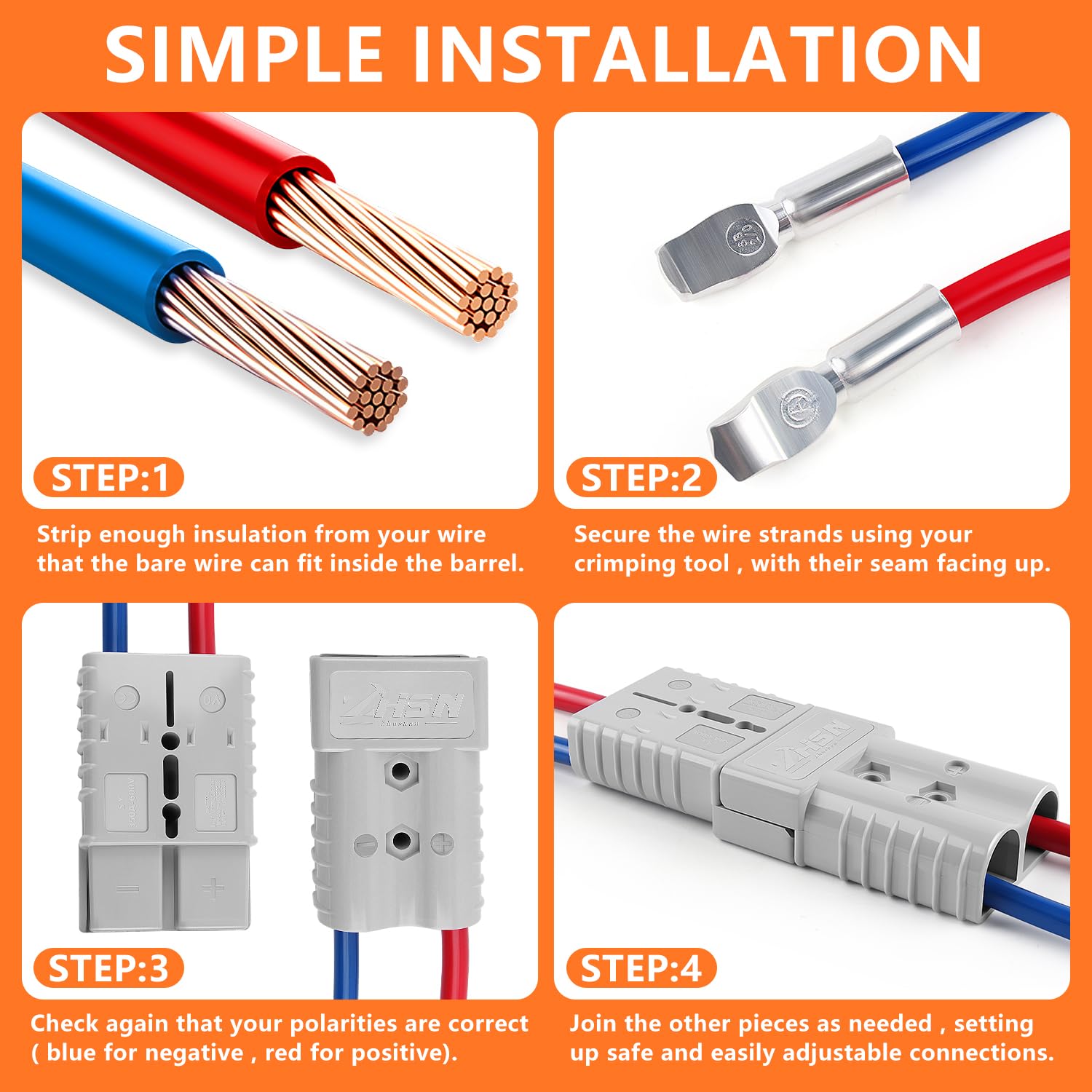 Zhushan Kit di 2 connettori a scollegamento rapido per batteria da 350 A per verricello per rimorchio, calibro AWG 2/0, grigio - alimentazione facile e affidabile