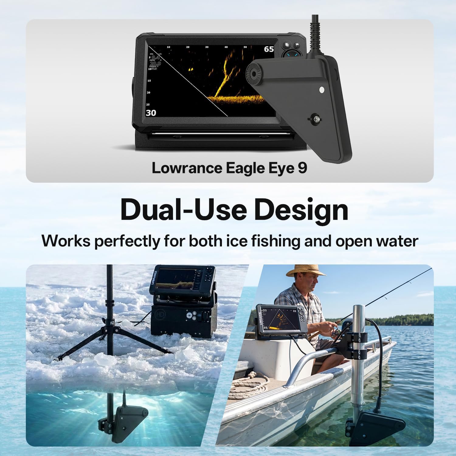 Adjustable Transducer Pole Clamp Mount Compatible with Lowrance Eagle Eye 9, Fits Round Pole