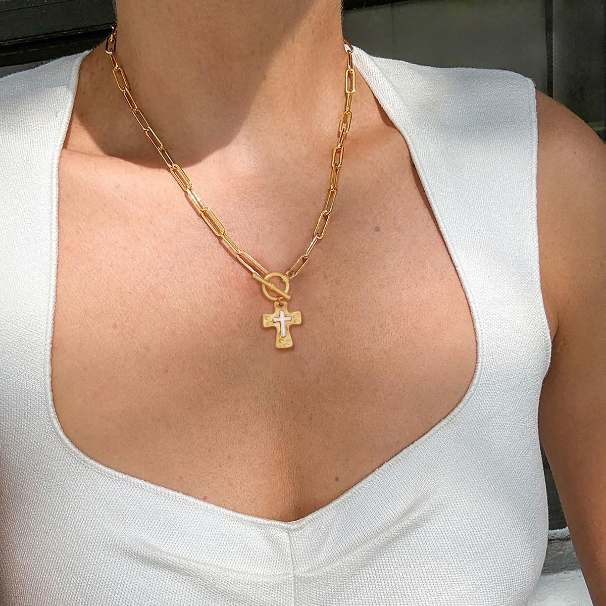 Cross Necklace for Women, 14K Gold Plated/Silver Chunky Cross Necklace Simple Faith Charm Necklaces Statement Crucifix Pendant Necklaces for Women Trendy Gold Jewelry Gifts - Image 5