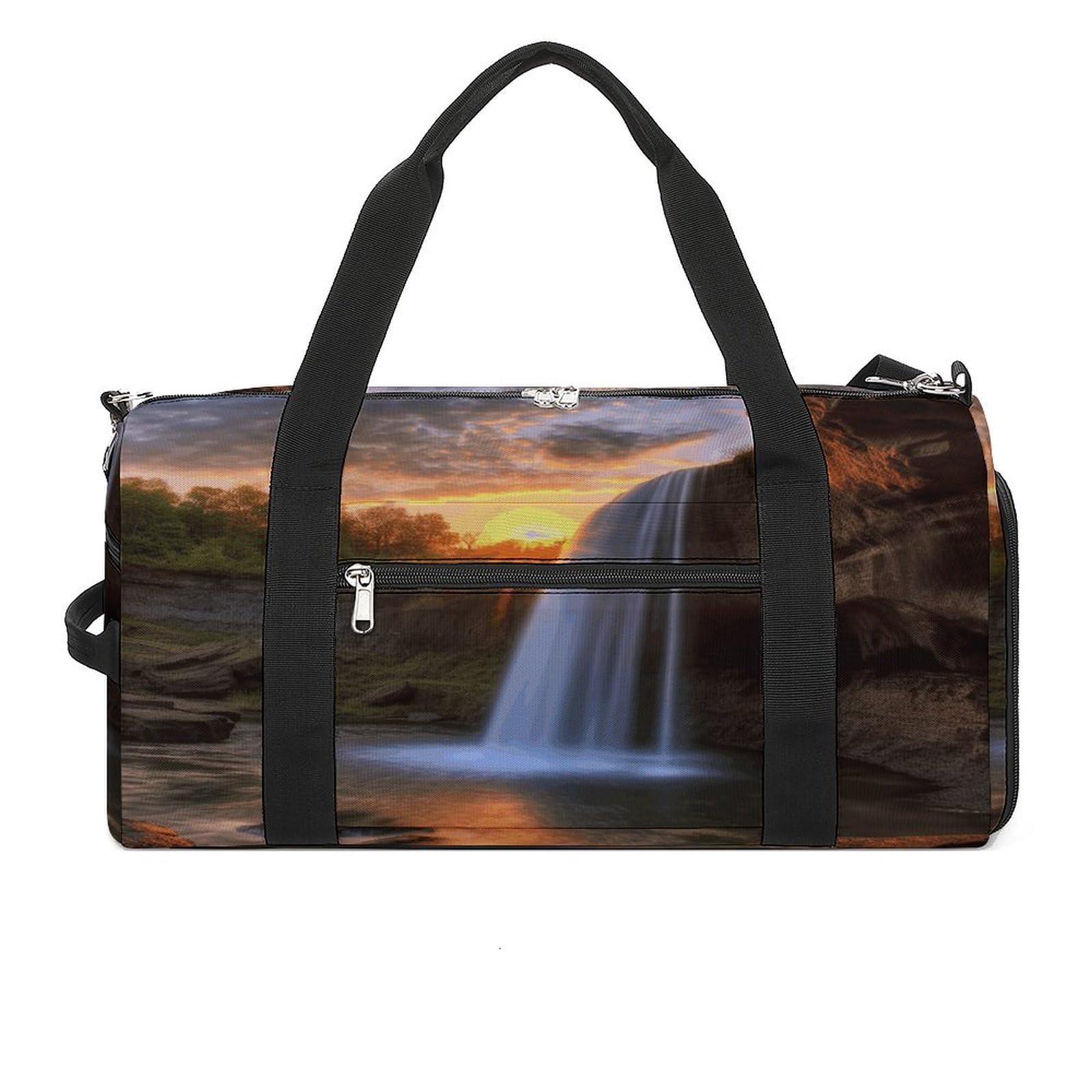 Turnbeutel für Damen und Herren, Wasserfall bei Sonnenuntergang, wiederverwendbar, Turnbeutel mit Schuhfach, Stil, Einheitsgröße, modern, Stil:, Einheitsgröße, Modern