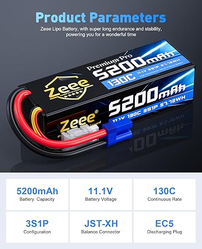 Miniatura 2 de Zeee Premium Pro 3S Lipo Battery 5200mAh 11.1V 130C RC Lipo Estuche rígido con conector EC5 para modelos RC Car Truck Boat Helicopter Airplane