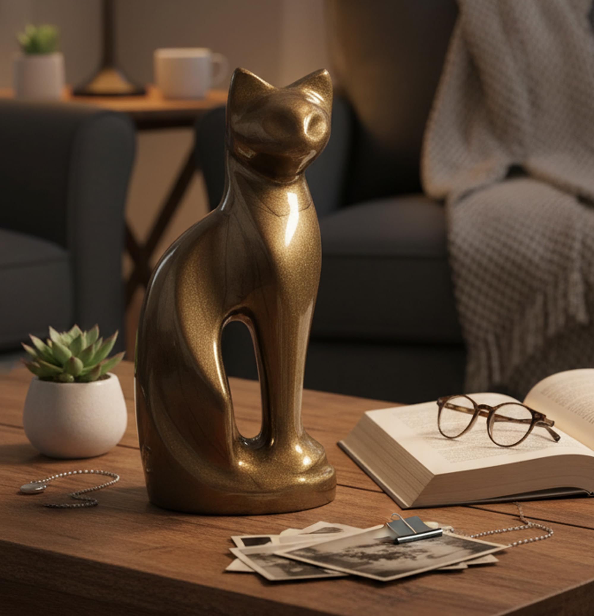 ESPLANADE - Urna de cremación con forma de gato | Urna de entierro funeral conmemorativo de tamaño completo para cenizas | Tamaño: 9 pulgadas.
