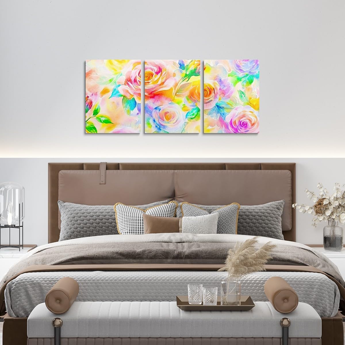 Feelyou Rose Flower 3 Piece Canvas Wall Art for Living Room Bedroom Girls Women Like Yellow Pink Flower Wall Art for Home Decor Garden Flower Office Wall Decor Pretty Botanical Wall Painting