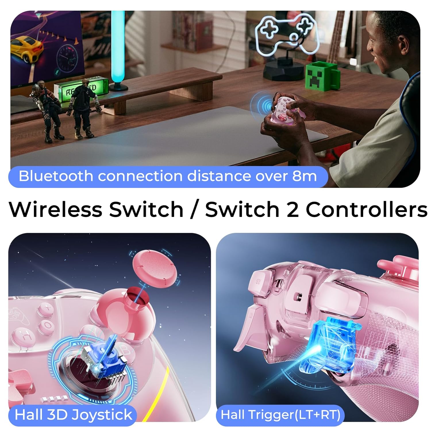 BRHE Wireless Controllers for Switch,Controller for Nintendo Switch/Lite/OLED/Switch 2/Windows PC/Tesla with Programmable/Vibration/Dual Turbo Funtion,Controller for Switch Pro Gamepad (Switch pink) - Image 3