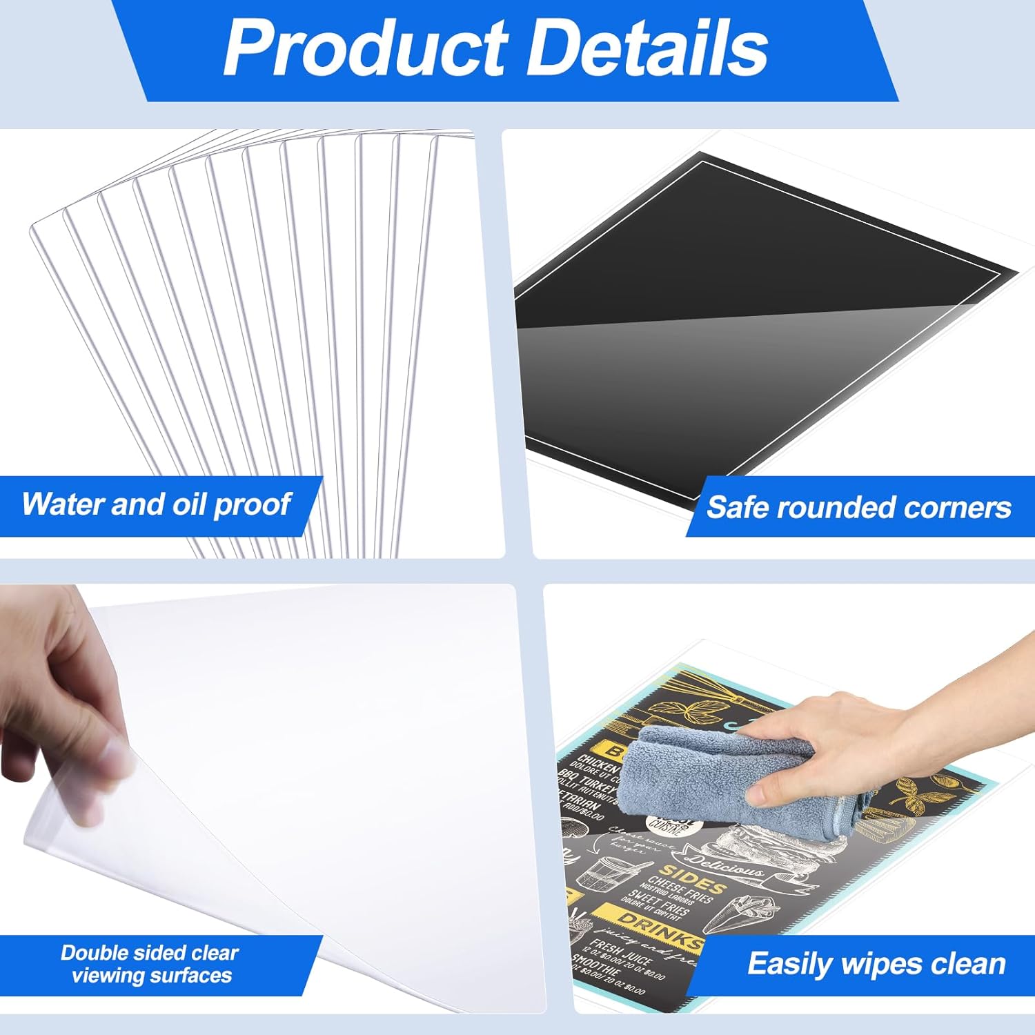 50 Pcs 8.5" x 11" Menu Cover, Double-Sided Clear Vinyl Menu Holder Rigid Print Protectors Heavy Duty Paper Sleeves Hard Plastic Poster Protector Sleeve for Page Sheet (8.5" x 11")