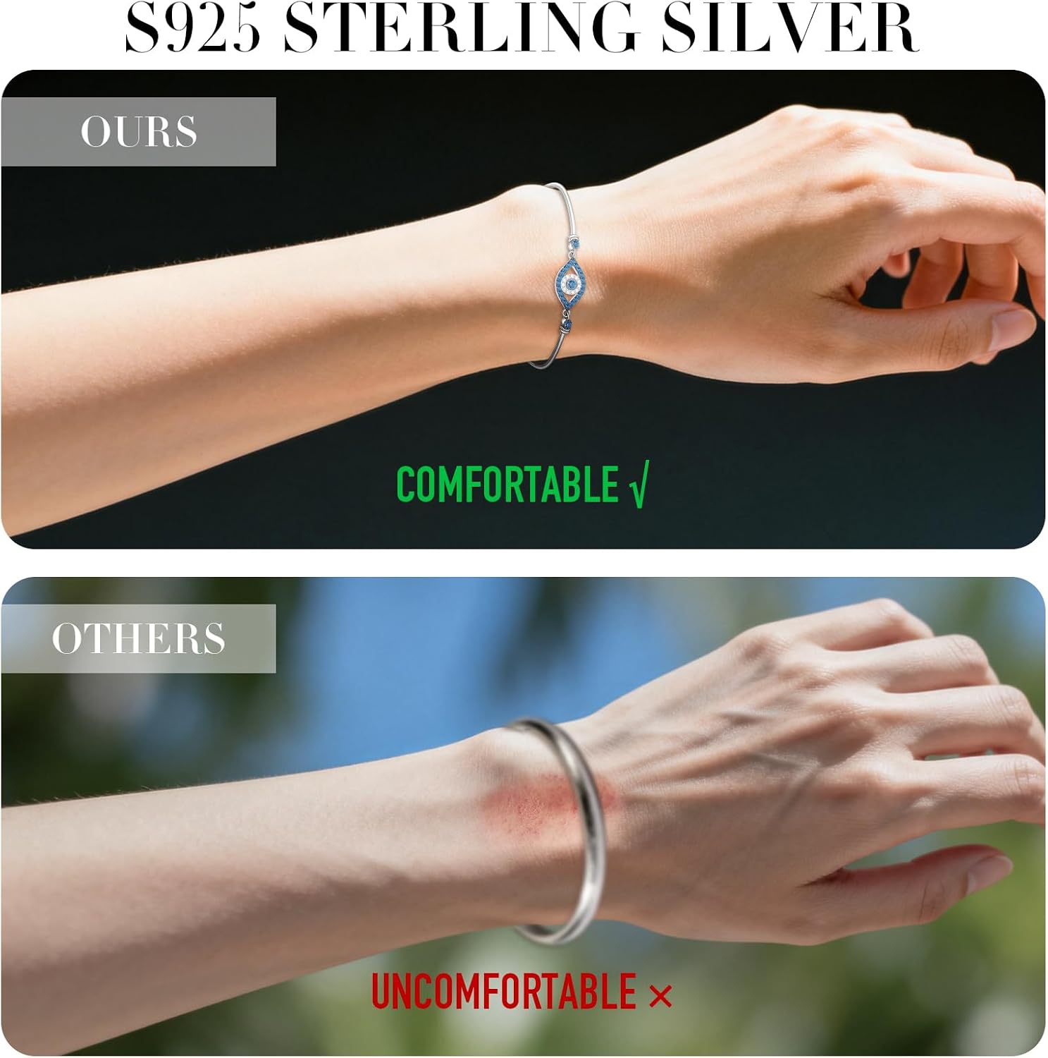 Evil Eye Bracelets Greek Blue Evil Eye Bracelet for Women Bangle 925 Sterling Silver Jewelry Protection Amulet Charm Turkish