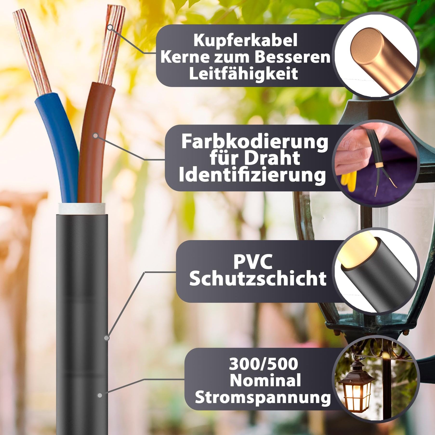 Przewód gumowy od 5 do 100 m, kabel zasilający na plac budowy H05RR-F 2 x 0,75 mm², elastyczny przewód do urządzeń ręcznych i lekkich urządzeń (40 m)
