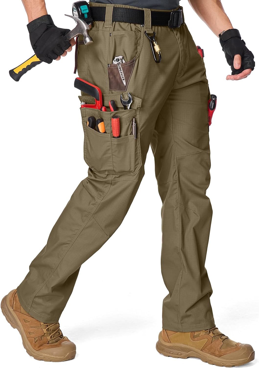 Men's Work Pants, Ripstop Water Resistant Stretch Outdoor BDU Tactical Hiking Utility Cargo Pants for Men