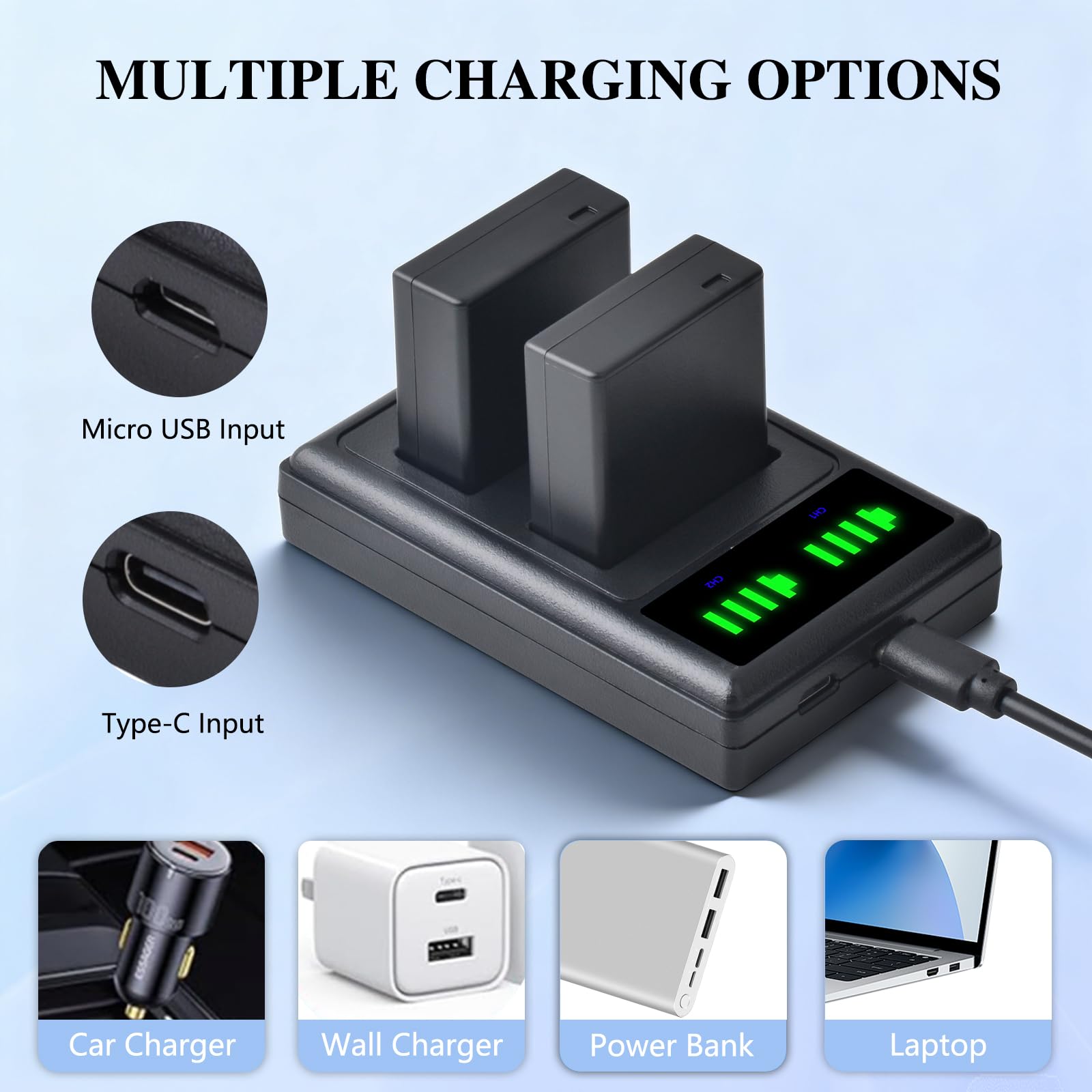 Pickle Power 2x1280mAh DMW-BLG10 DMW-BLE9E Batería + Cargador Doble para Panasonic Lumix DMC-ZS60/ZS80/ZS100/DMC-GF6/DMC-GX7/DMC-GX9/DMC-GX85/ DMC-GF3/DMC-GF5/DMC-GF6/DMC-LX100/LX100M2