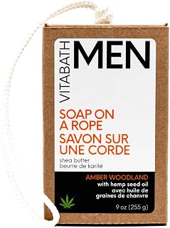 Vitabath Men's Amber Woodland Soap on a Rope Moisturizing Natural Hemp Oil & Shea Bar - Hydrating Whole Body Cleanser for Men or Women - 9 oz