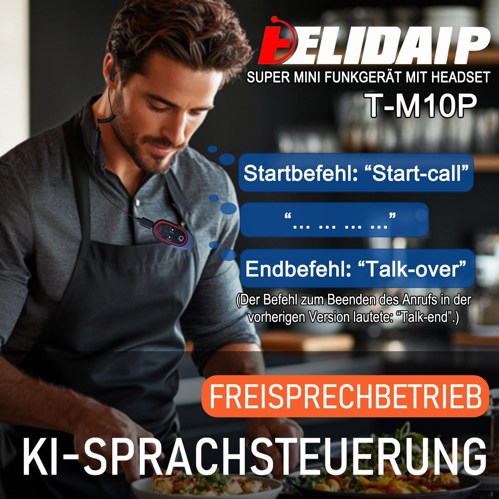 T-M10P 2er Set Super Mini Funkgerät mit Headset KI-Sprachsteuerung | Hände frei, Aufladbar, 16 Kanäle, 48h Betrieb, 3 Kilometer Walkie Talkie Set – Ideal für Restaurant, Hotel, Reisen, Outdoor