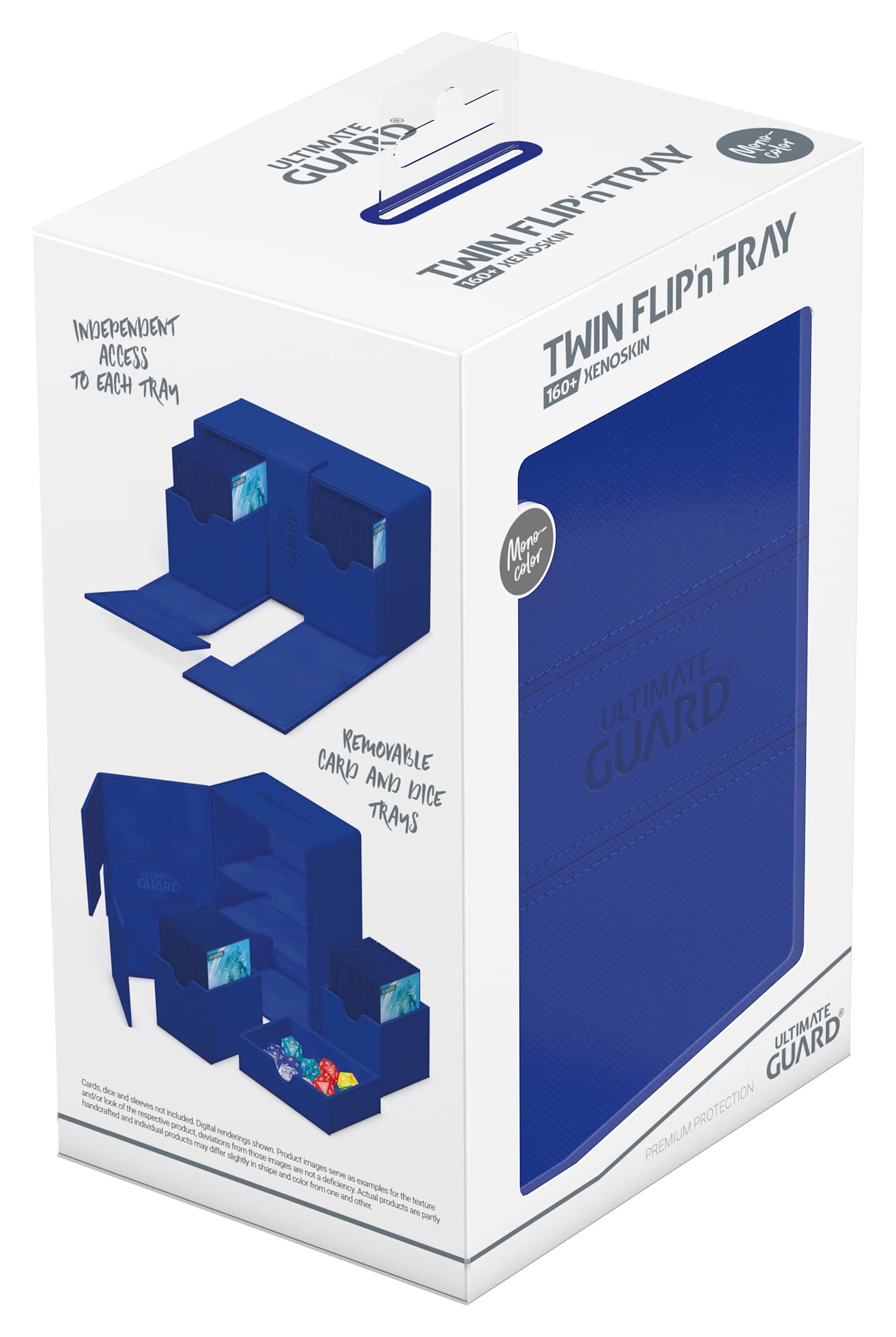 Ultimate Guard Twin Flip'n'Tray 160+, Étui pour 160 cartes TCG à double manche + plateau à dés, bleu, fermeture magnétique indépendante et doublure intérieure en microfibre