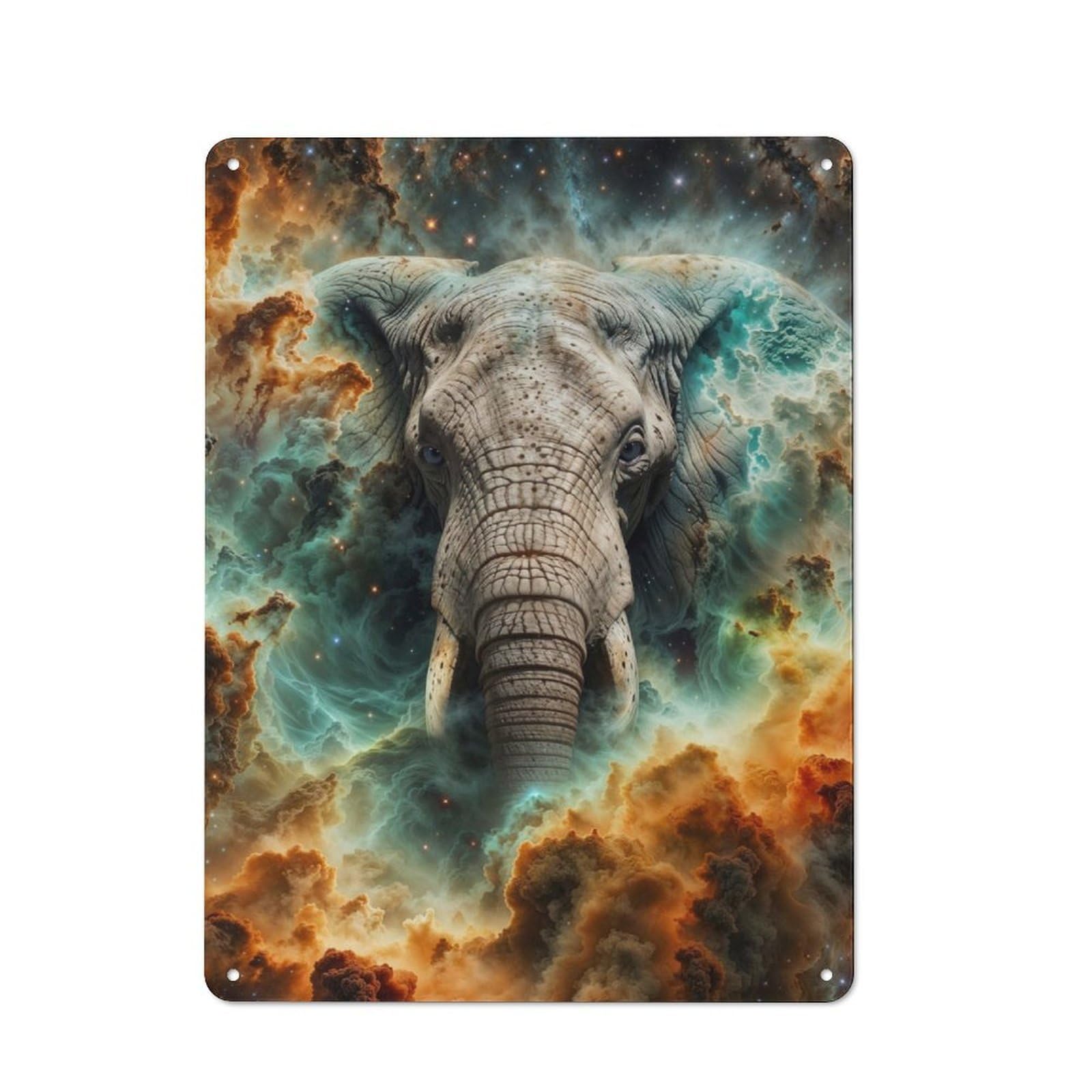 Vintage Cafe Metal Sign 40x30cm Featuring Cosmic Nebula Elephant, Bistro Wall Plaque for Cafe, Bistro, Bakery Or Restaurant