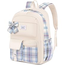 FIUAIE School Laptop Backpack for Teen Girls Cute Bookbag for Middle High School Casual Daypack for Students Large College Backpacks 15.6 Inch Computer Bag Travel Backpacks for Women Beige