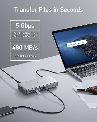 Miniatura 5 de Anker Estación de acoplamiento USB C 10 en 1, estación de acoplamiento Displaylink con HDMI dual y DisplayPort para portátiles Windows, MacBook
