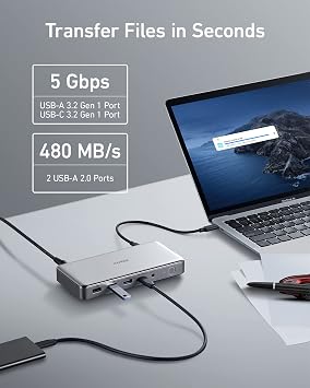 Anker Docking Station (DL6350), 10-Port Triple Display with Displaylink, Docking Station with Dual HDMI and DisplayPort for Windows Laptops, MacBook Air/Pro and More