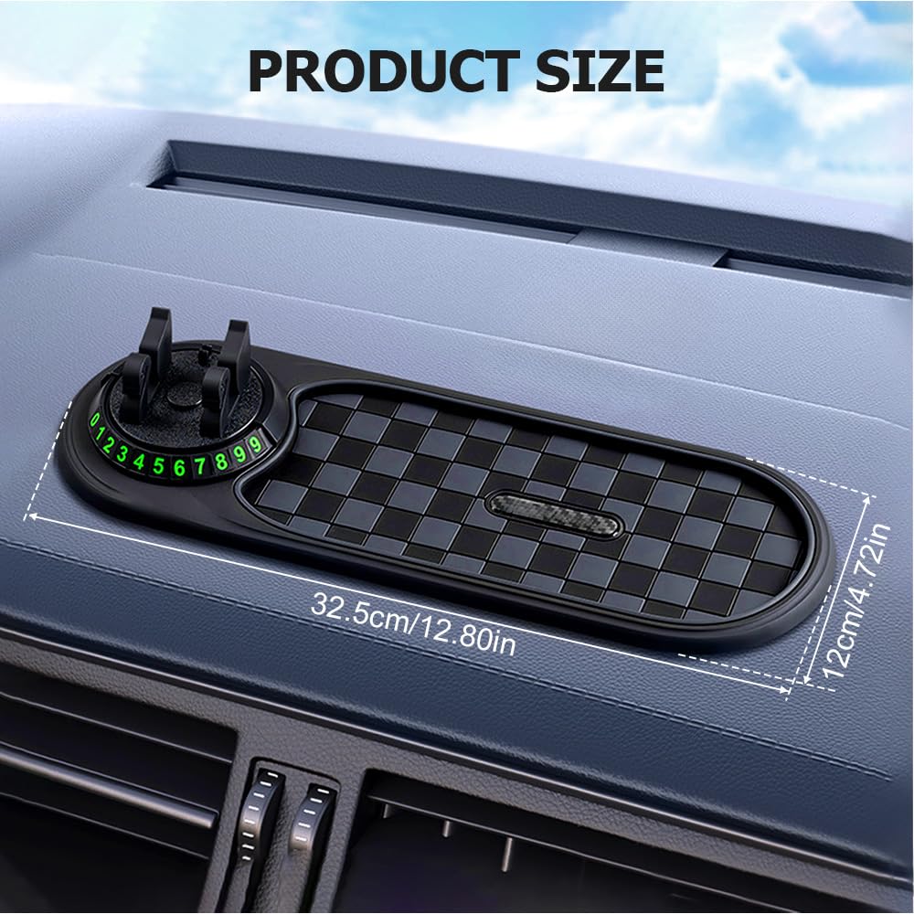 Multifunctional Vehicle-Mounted Anti-Slip Mat, Slip Mat Auto Universal Phone Holder, Rotatable Car Phone Holder Dashboard Mat, Large Storage for Phones, Glasses, Keys Temporary Parking Numbe (Brown)