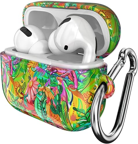 Miniatura 7 de Funda compatible con Airpods Pro y Pro 2 Airpods 3-2-1 Gen Funda protectora de plástico de animales, portátil, con clip, estampado de lagarto de