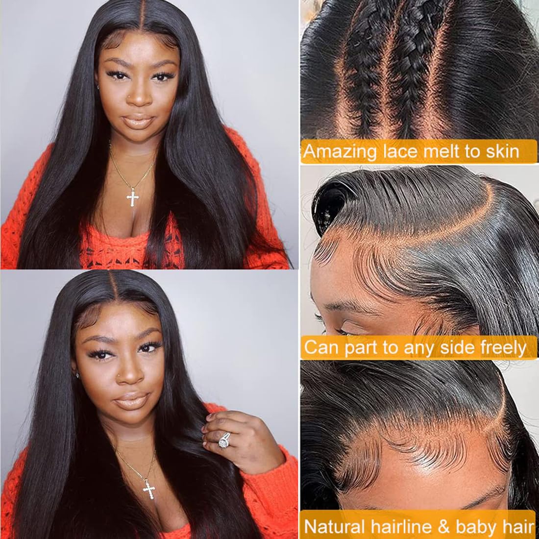 DUAUJUIU Closure Human Hair 100% Brazilian Virgin Human Hair 5x5 Transparent Lace Closure for Women Straight Wave 20 Inch - Image 4
