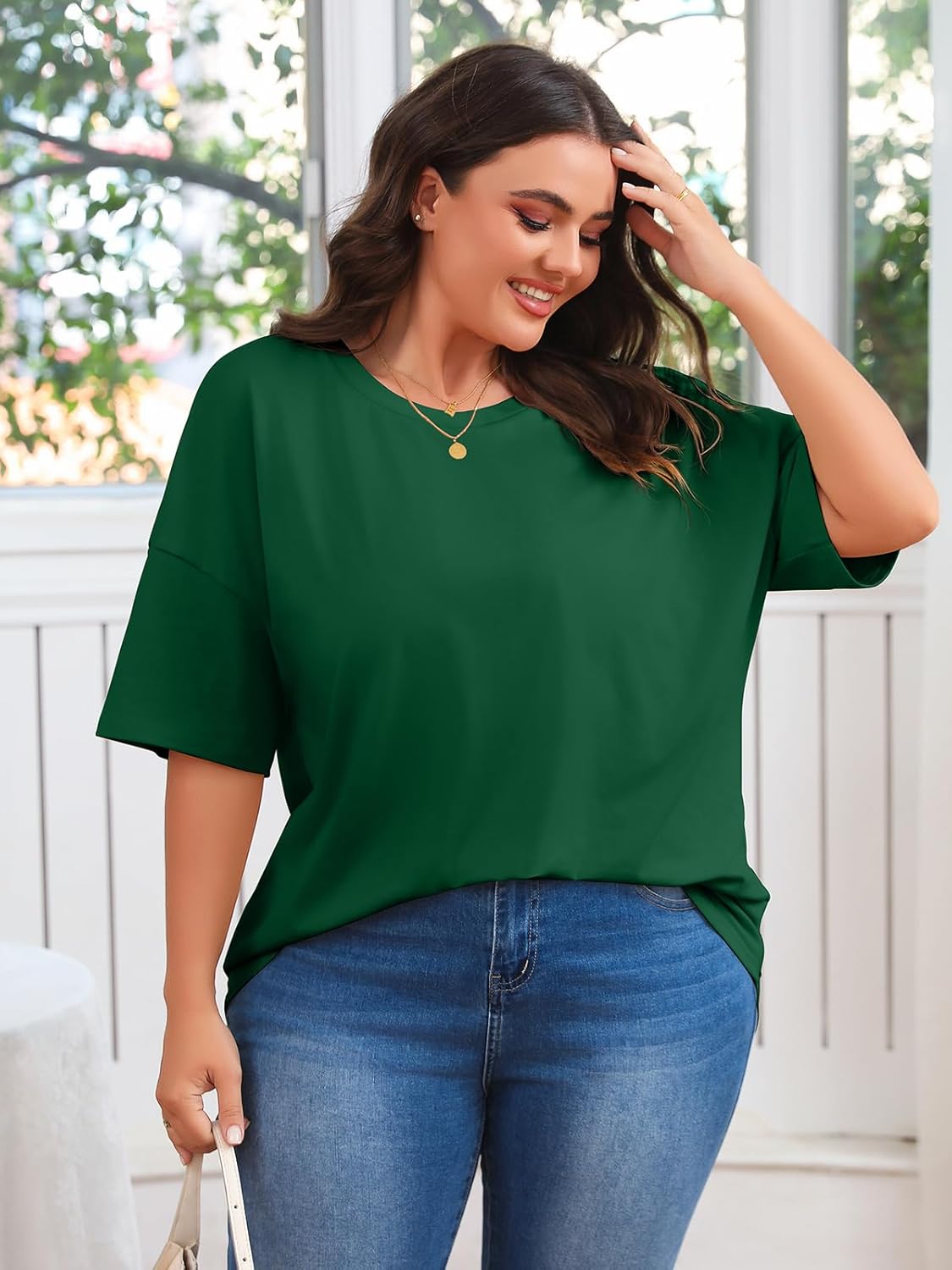 Fisoew Women's Plus Size T Shirts Oversized Tees Summer Half Sleeve Crew Neck Tunic Tops - Image 3