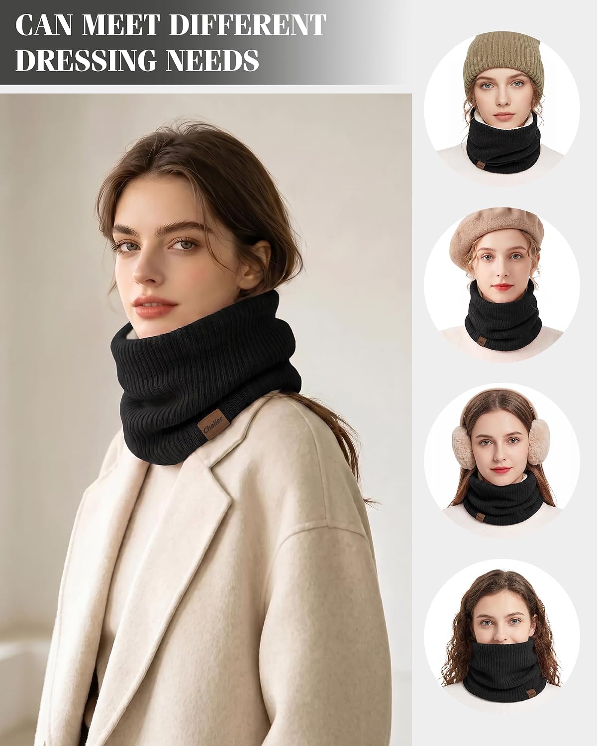 Chalier Infinity Scarf, Fleece Lined Neck Warmer - Image 4