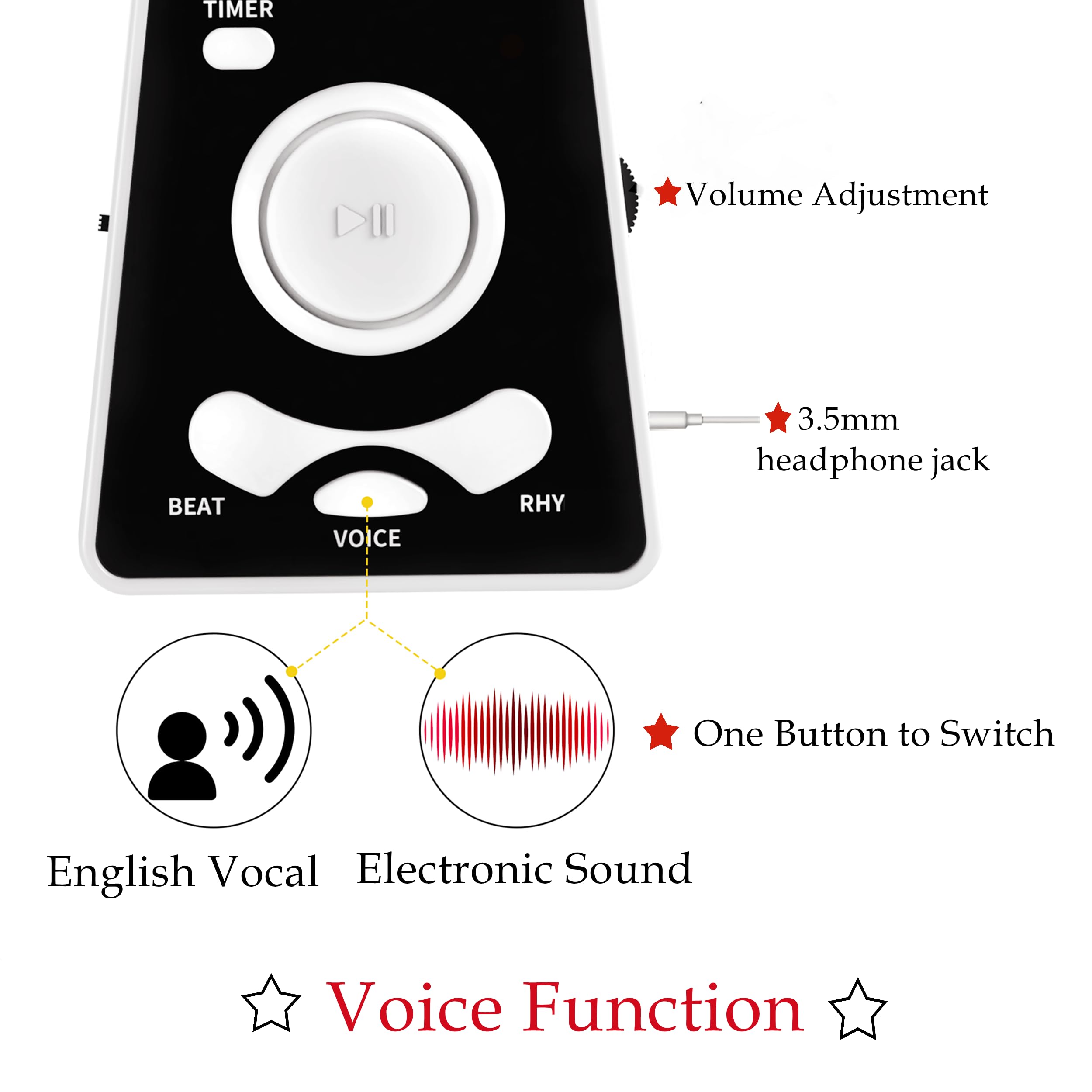 Digital Metrónomo, Ritmo Preciso, voz Humana, Pantalla de Alta Definición, Apto para Guitarra española, Piano, Violín, Saxofón, etc(DM-Blanco)