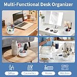 Desk Pencil Pen Holder, 3 Slots 360-Degree Spinning Organizers, Desktop Storage Stationery Supplies, Cute Cup Pot for Office, School, Art Supply, Kids - Gray