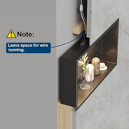 Miniatura 4 de Neodrain Nicho de ducha de 24 x 12 pulgadas, nicho de acero inoxidable negro mate, no necesita azulejos, ducha empotrada para almacenamiento de baño