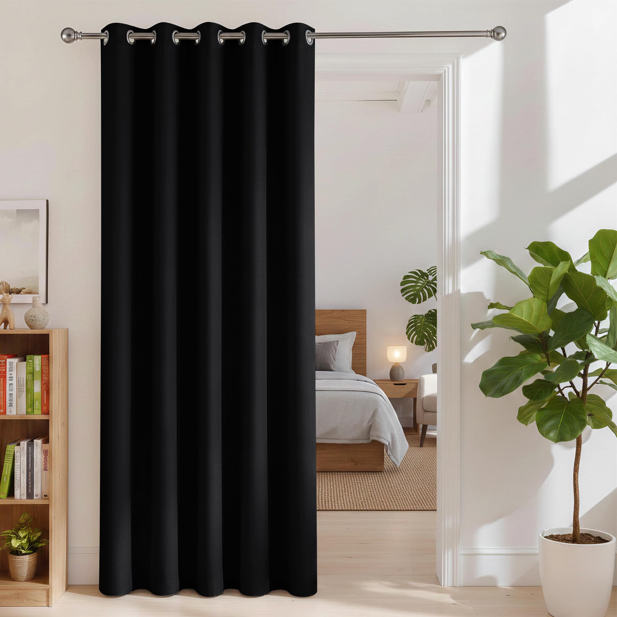 BONZER Black Curtain Dividers - Blackout Curtains Portable Privacy Window Treatment Panel Thermal Insulated Drapes for Living Room Bedroom Patio Door, 108L x 60W Inch (9L x 5W ft), 1 Pc