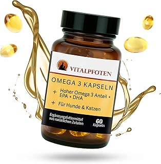 60 Omega-3 Fettsäuren Kapseln für Hunde & Katze hochdosiert mit 55% DHA + EPA Fettsäuren aus Sardellen-Fischöl, extra kleine Omega 3 Kapsel