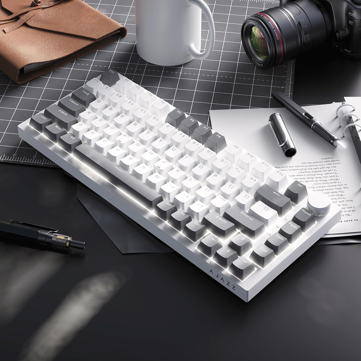 Close-up of PBT keycaps on the NACODEX AK820 keyboard