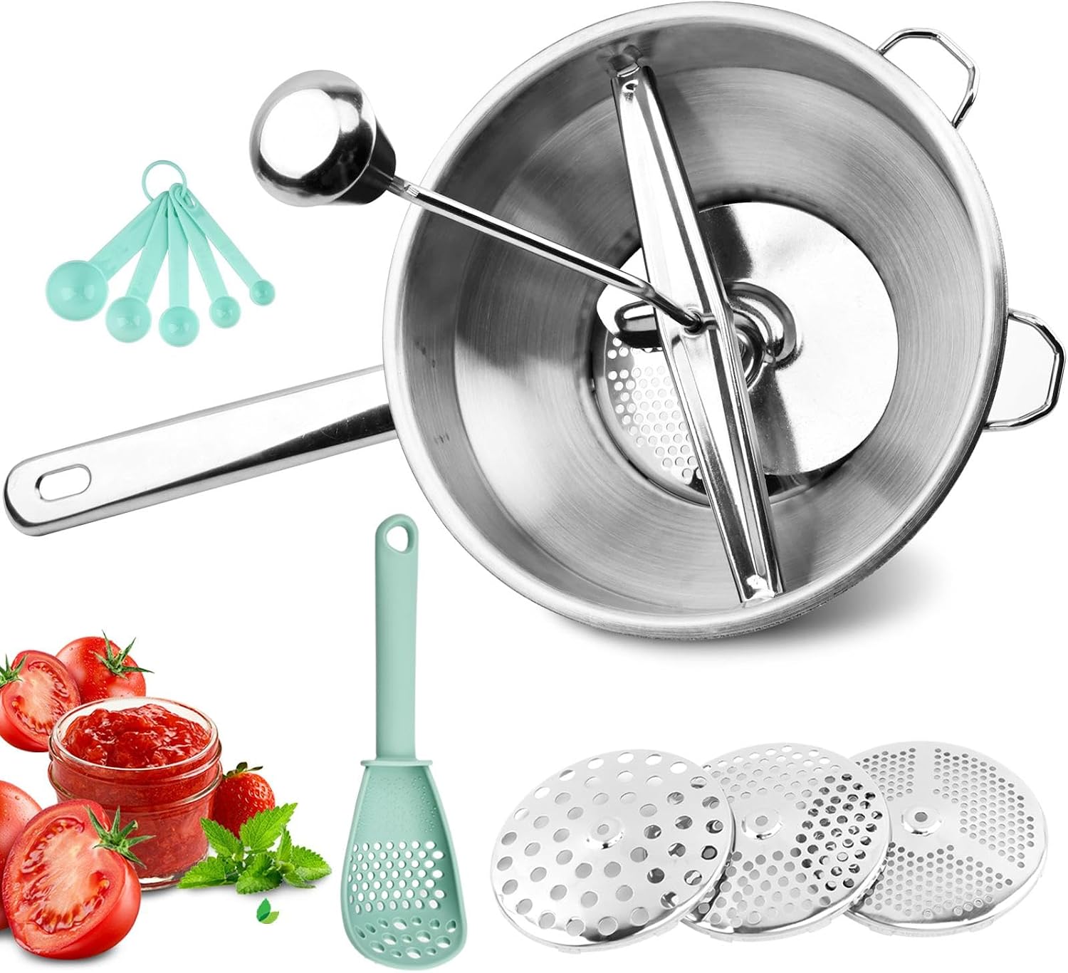 Stainless Steel Food Mill,Potato Ricer with 3 Interchangeable Milling Discs