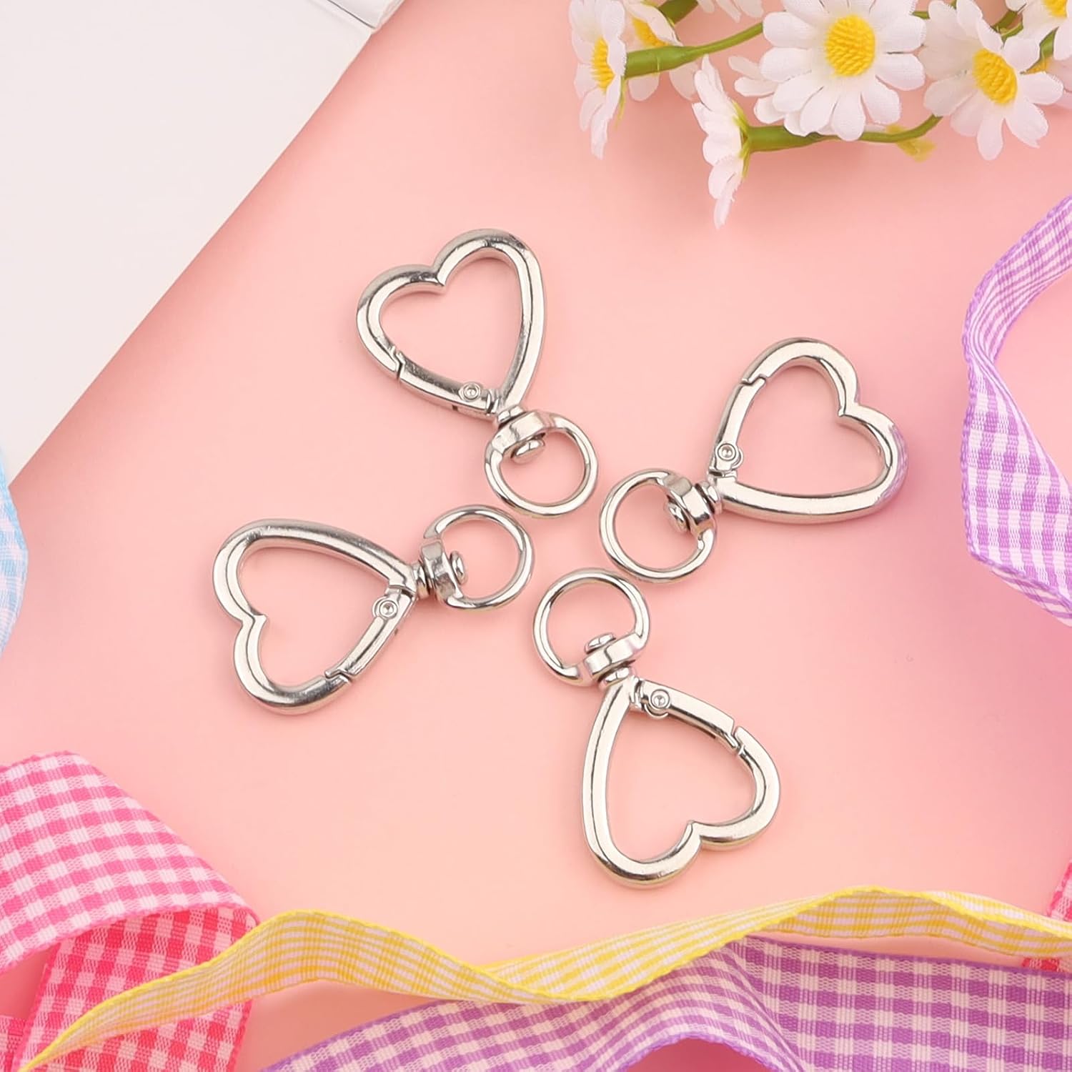 Heart Keychain Clips 20PCS Silver, DIY Creative Key Ring Metal Heart Shape image 3
