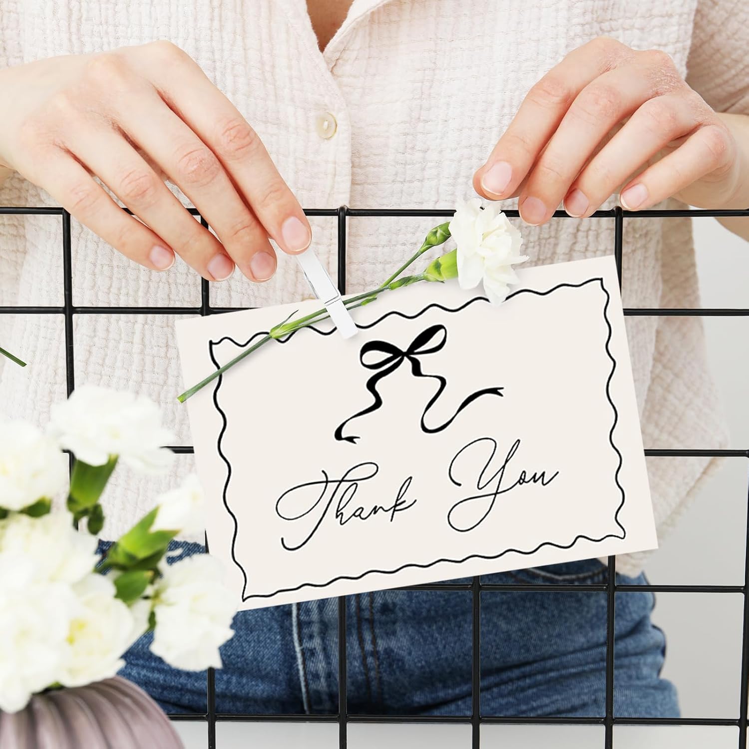 Whaline 24 Pack Bow Thank You Cards Bulk Black Bowknot Note Cards with Envelopes Stickers Coquette Greeting Blank Card for Wedding Baby Shower Birthday - Image 6