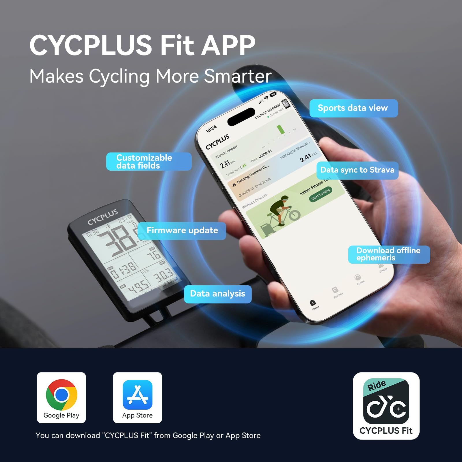 CYCPLUS GPS Ordenador para bicicleta, Ordenador de ciclismo ANT+ GPS con Bluetooth 5.0, pantalla LCD de 2,8 pulgadas, cuentakilómetros con más de 100 horas de duración de batería y retroiluminación