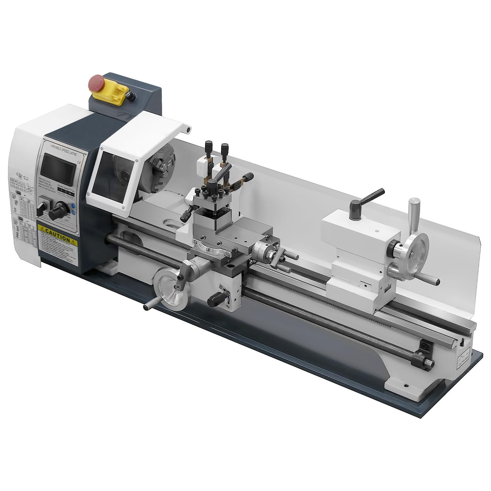 Torno de Metal de Precisión 1500W 220x500mm, Mini Torno Metálico con Velocidad Variable Continua 0-2500rpm, Incluye Cepillo para Trabajos de Mecanizado