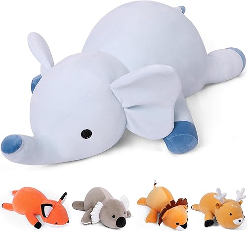 Animales de peluche de elefante con peso, 24 pulgadas, 4.2 libras, almohada de elefante para adultos, niños y niñas, juguete suave (rosa)