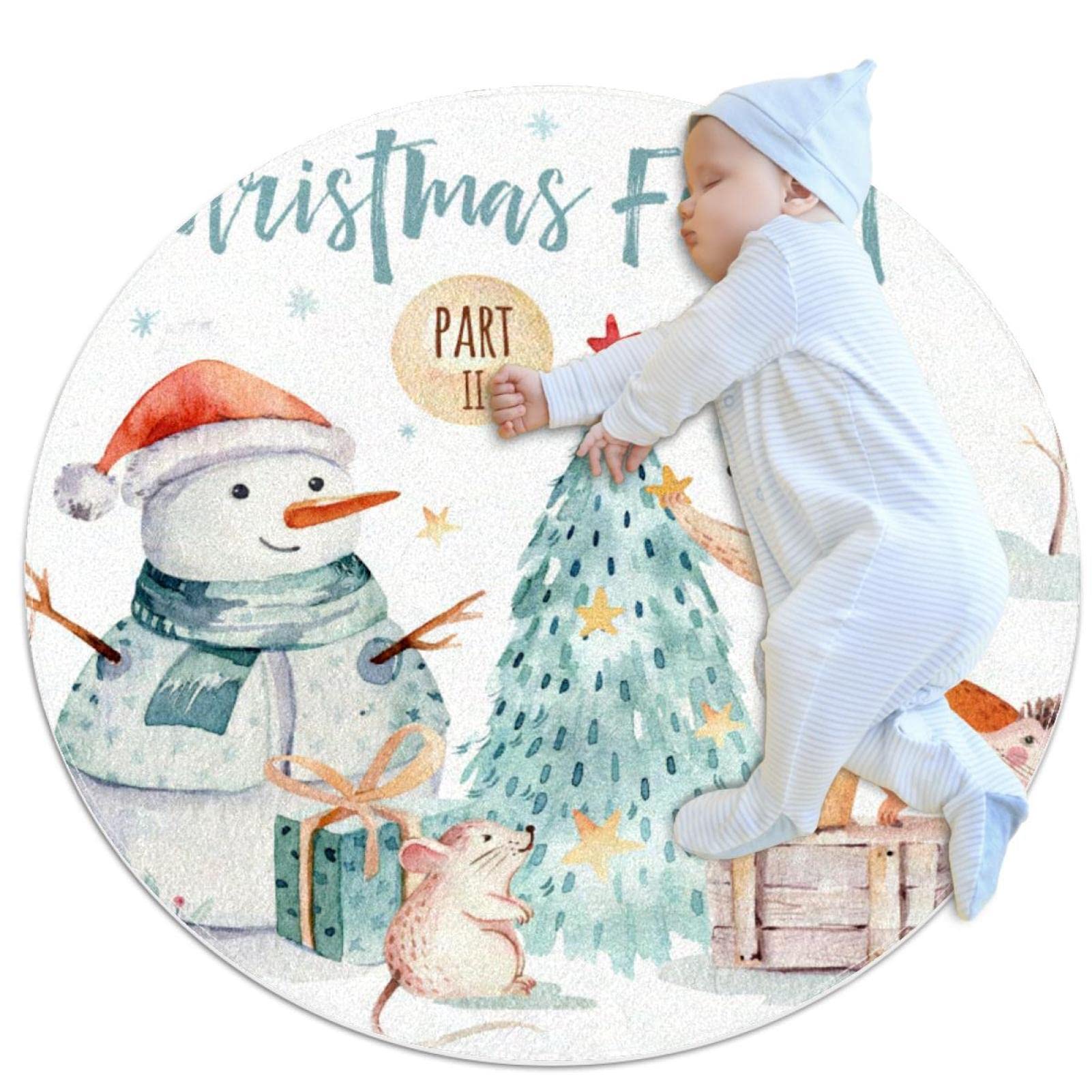Tapis de jeu pour enfants rond 80x80cm motif animaux de Noël