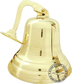 8 inch Wall Mounted Hanging Nautical Ships Bell Solid Brass Ship Bell Beautiful Decorative & Functional Home School Reception Dinner Shop Hotel Service Bells Super Loud Hand Nautical Best for Gift
