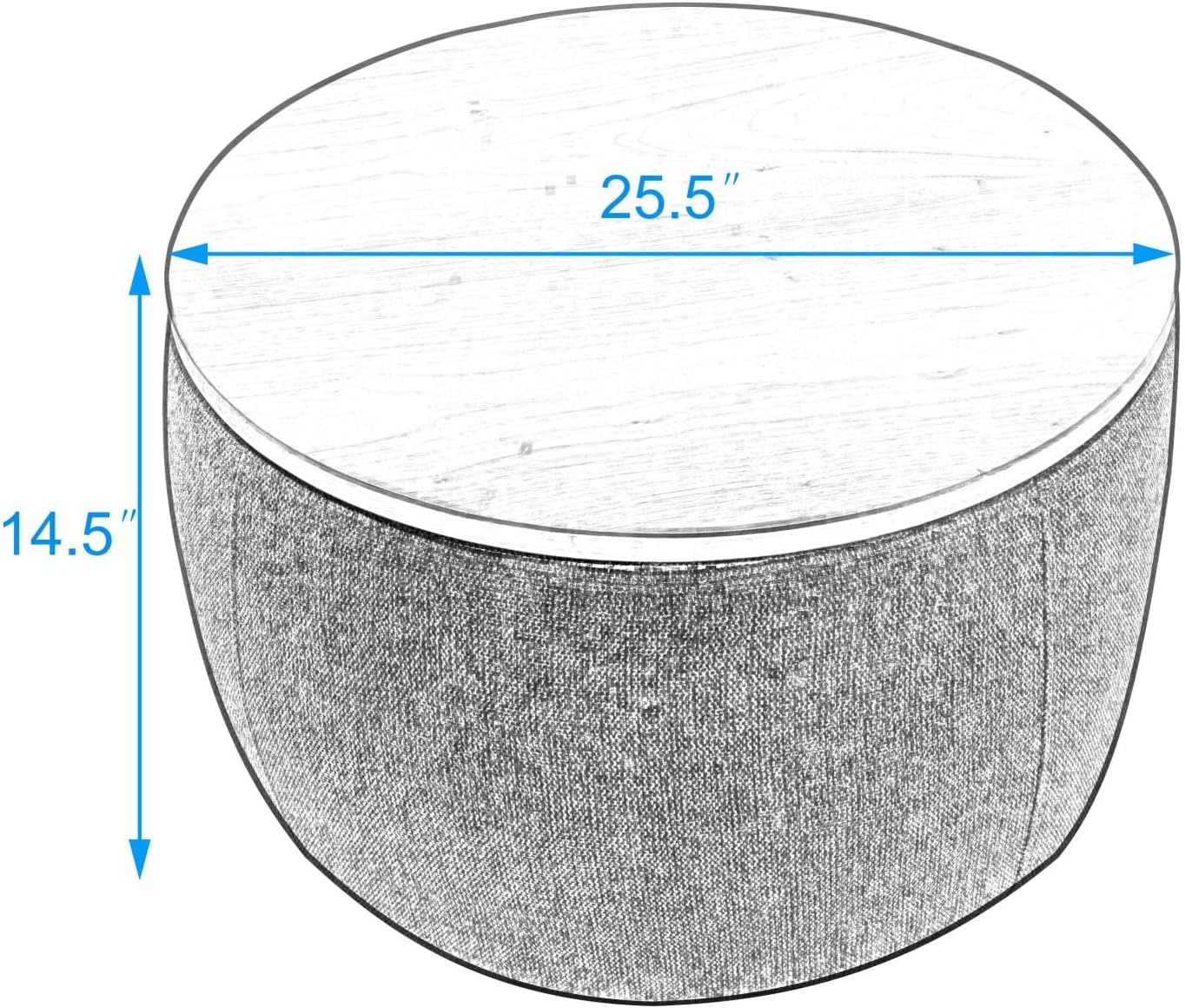 Round Storage Ottoman, 2 in 1 Function, Work as End Table and Ottoman, Navy (25.5"x25.5"x14.5")