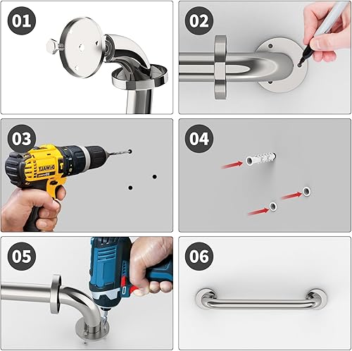 Miniatura 5 de ZUEXT - Paquete de 2 barras de agarre para ducha de 16 pulgadas, barra de agarre de baño de acero inoxidable cromado, mango de ducha, barra de