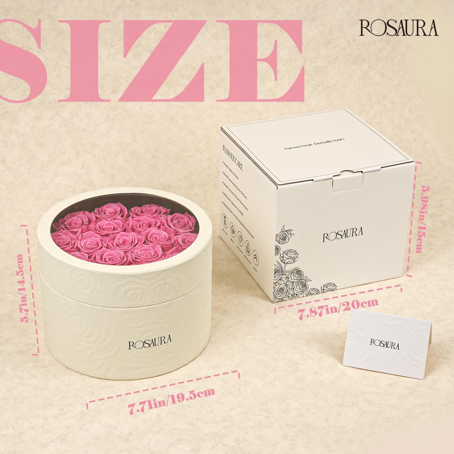 Rosaura Round Preserved Roses Gift Box (Pink, 17 Roses)